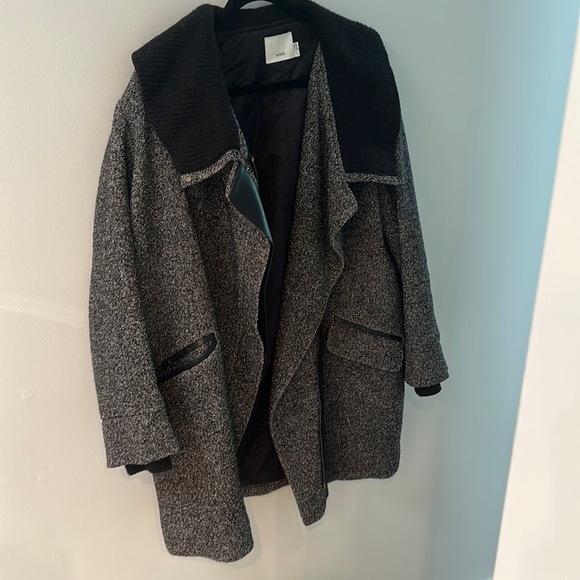 Vince grey Shawl Collar Asymmetric-Zip Coat size L with sweater collar - Picture 7 of 12